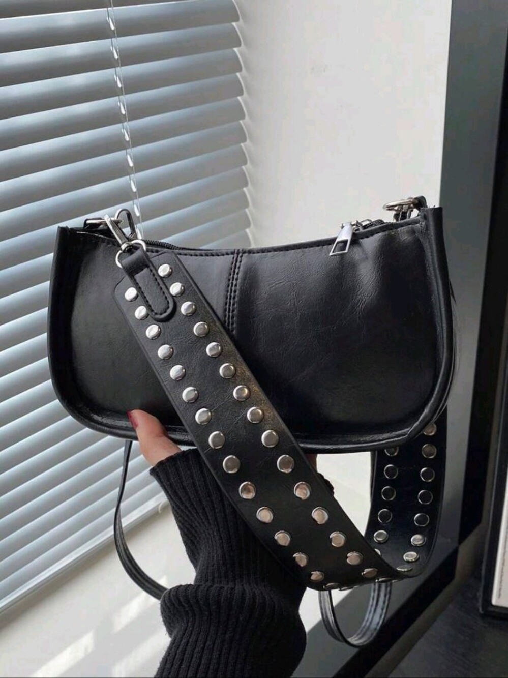 BRAND NEW ** Black Studded Shoulder Bag with Wide Strap